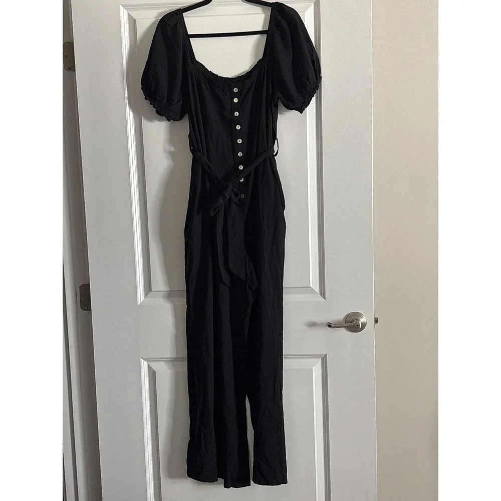 ASOS The Frolic Black Puff Sleeve Wide Leg Button Down Jumpsuit NWT Size 12 - Picture 5 of 10